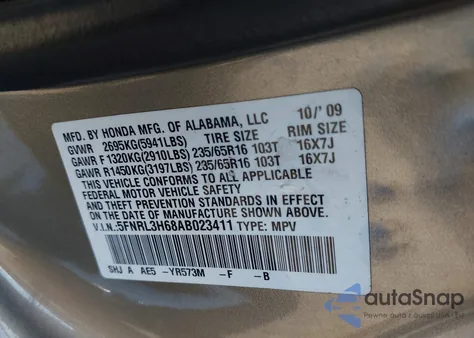 2010 Honda Odyssey Ex-L из США, поврежденный, VIN 5FNRL3H68AB023411